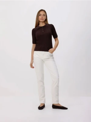 Reserved - Sweter polo z wełną - brązowy