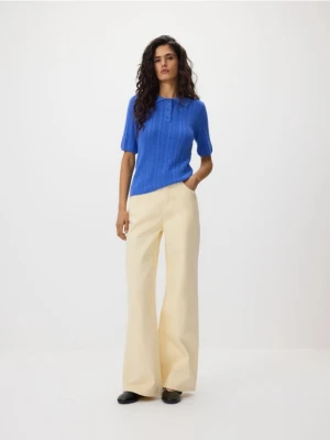 Reserved - Sweter polo z wełną - niebieski