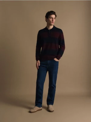 Reserved - Sweter polo z wełny merino - granatowy