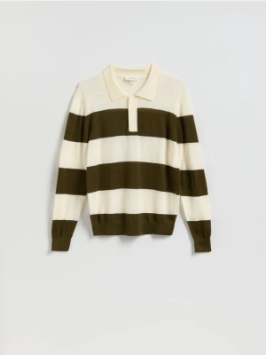 Reserved - Sweter polo z wełny merino - zielony