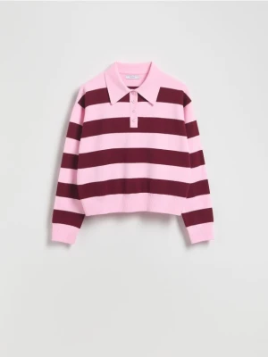 Reserved - Sweter polo z wiskozą - bordowy