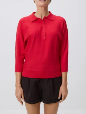 Reserved - Sweter polo z wiskozą - czerwony