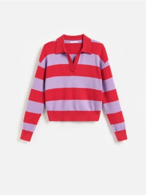 Reserved - Sweter polo z wiskozą - czerwony