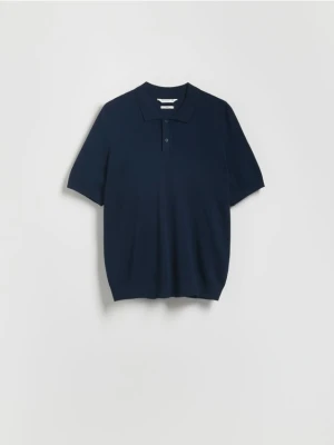 Reserved - Sweter polo z wiskozą - granatowy