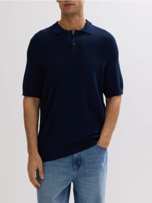 Reserved - Sweter polo z wiskozą - granatowy