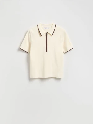 Reserved - Sweter polo z wiskozą - kremowy