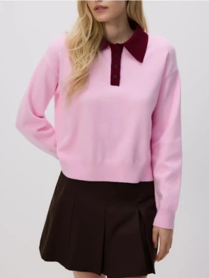 Reserved - Sweter polo z wiskozą - różowy
