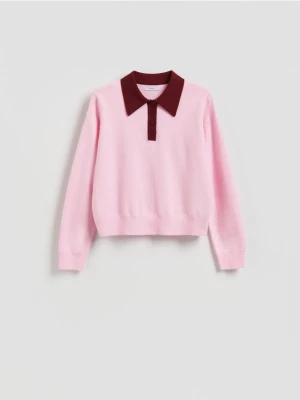 Reserved - Sweter polo z wiskozą - różowy