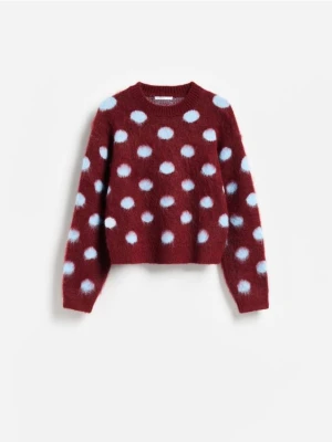 Reserved - Sweter w kropki - bordowy