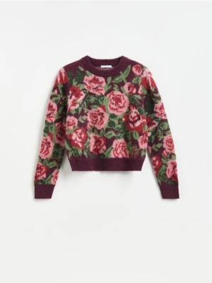 Reserved - Sweter w żakardowy wzór - bordowy