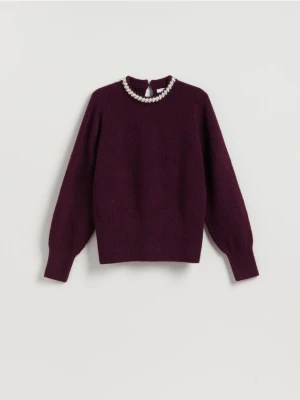 Reserved - Sweter z aplikacją - ciemnofioletowy