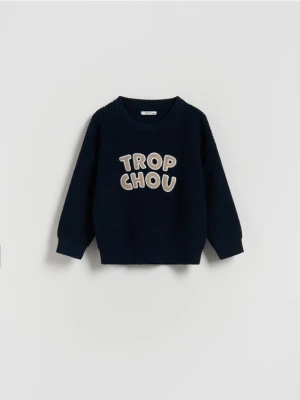 Reserved - Sweter z aplikacją - granatowy