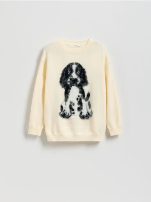 Reserved - Sweter z aplikacją - złamana biel
