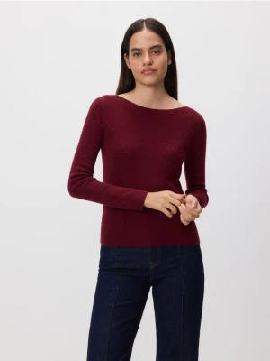 Reserved - Sweter z błyszczącą aplikacją - bordowy