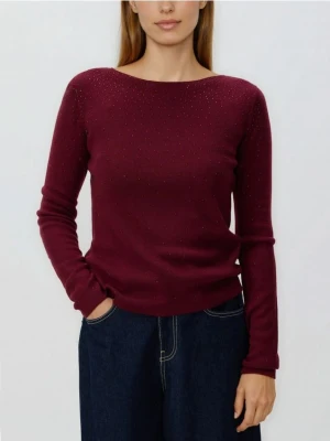 Reserved - Sweter z błyszczącą aplikacją - bordowy