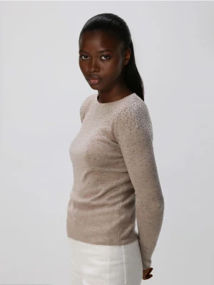 Reserved - Sweter z błyszczącą aplikacją - brązowy