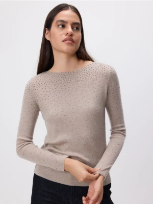 Reserved - Sweter z błyszczącą aplikacją - brązowy