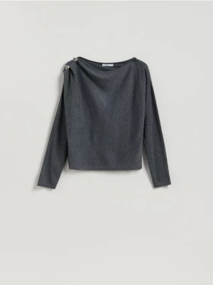 Reserved - Sweter z błyszczącą aplikacją - ciemnoszary