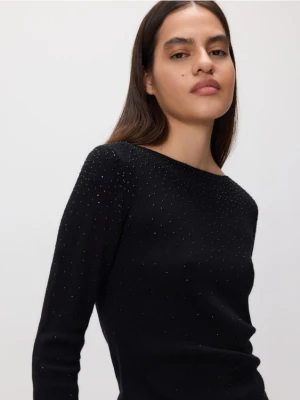 Reserved - Sweter z błyszczącą aplikacją - czarny
