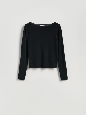 Reserved - Sweter z błyszczącą aplikacją - czarny