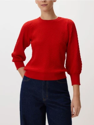 Reserved - Sweter z bufiastym rękawem - czerwony