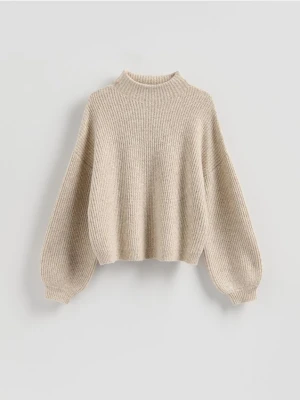 Reserved - Sweter z bufiastymi rękawami - beżowy