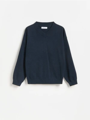 Reserved - Sweter z dekoltem V - granatowy