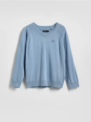 Reserved - Sweter z dekoltem V - jasnoniebieski