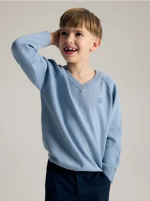 Reserved - Sweter z dekoltem V - jasnoniebieski