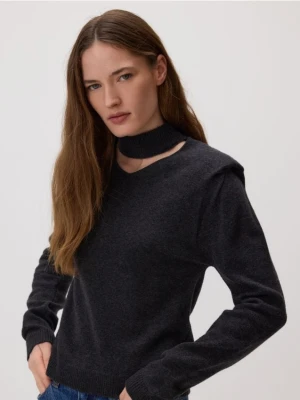Reserved - Sweter z dekoracyjną stójką - ciemnoszary