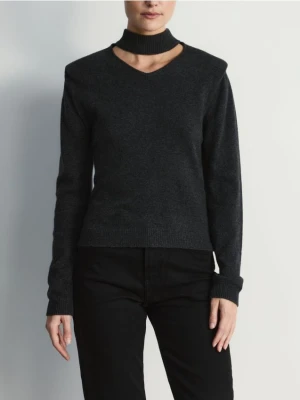Reserved - Sweter z dekoracyjną stójką - ciemnoszary