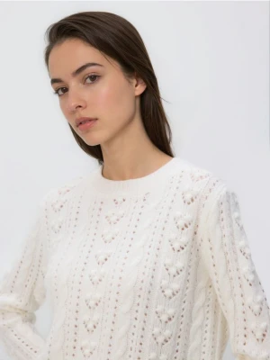 Reserved - Sweter z dodatkiem wełny - kremowy