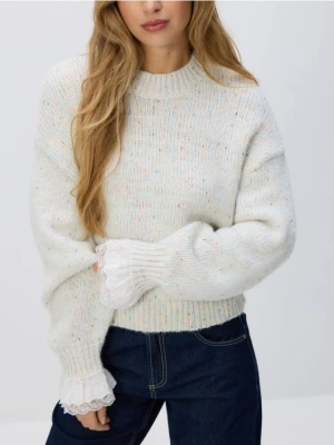 Reserved - Sweter z dodatkiem wełny - kremowy