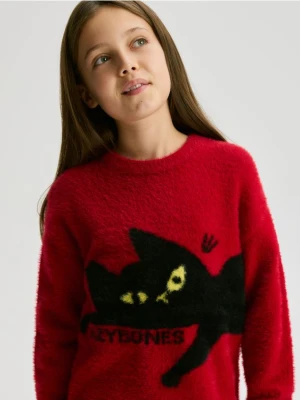 Reserved - Sweter z dzianiny z długim włosem - czerwony