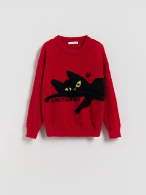 Reserved - Sweter z dzianiny z długim włosem - czerwony