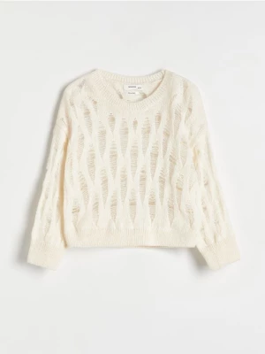 Reserved - Sweter z efektem postrzępienia - Kremowy