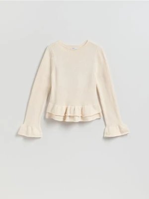 Reserved - Sweter z falbanami - kremowy