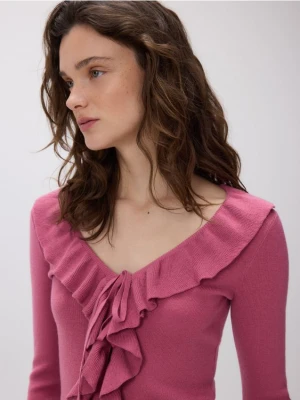 Reserved - Sweter z falbanką - jasnofioletowy