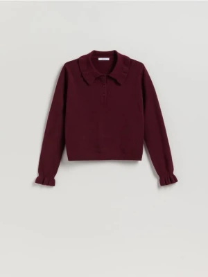 Reserved - Sweter z falbankami - bordowy