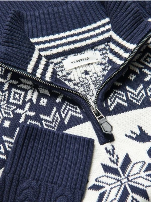 Reserved - Sweter z golfem - granatowy