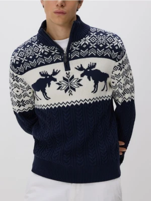 Reserved - Sweter z golfem - granatowy