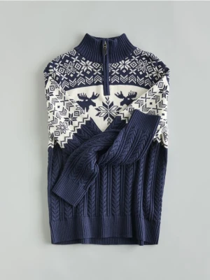 Reserved - Sweter z golfem - granatowy