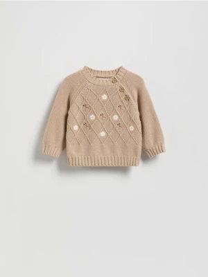 Reserved - Sweter z haftem - beżowy