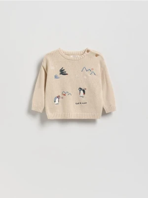 Reserved - Sweter z haftem - beżowy