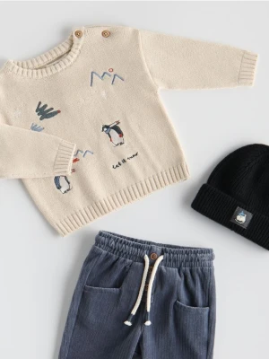 Reserved - Sweter z haftem - beżowy