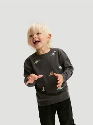 Reserved - Sweter z haftem - ciemnoszary