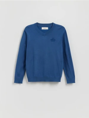 Reserved - Sweter z haftem - granatowy