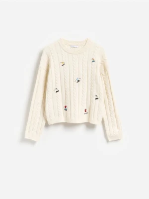 Reserved - Sweter z haftem - kremowy
