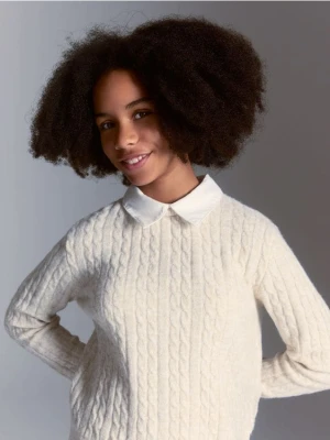 Reserved - Sweter z imitacją koszuli - kremowy