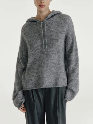 Reserved - Sweter z kapturem z wełną - szary